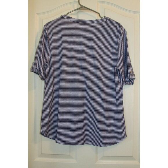 Croft & Barrow Striped Tee T-Shirt French Nautical Pockets V-Neck Henley Women L - Picture 3 of 6